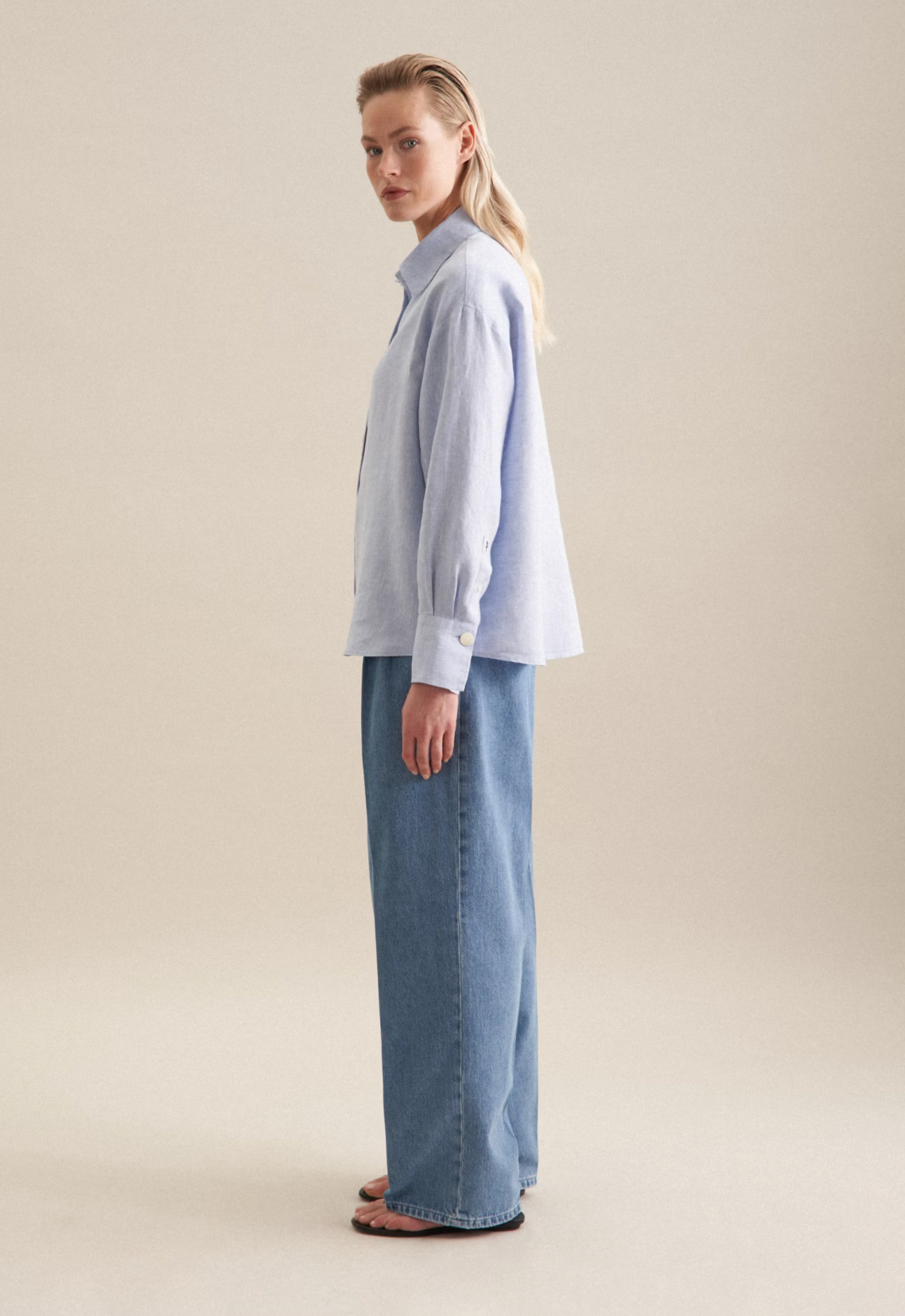 Linen Shirt Blouse Oversized - Blue