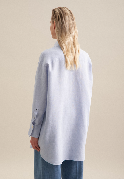 Linen Long Blouse Oversized - Blue