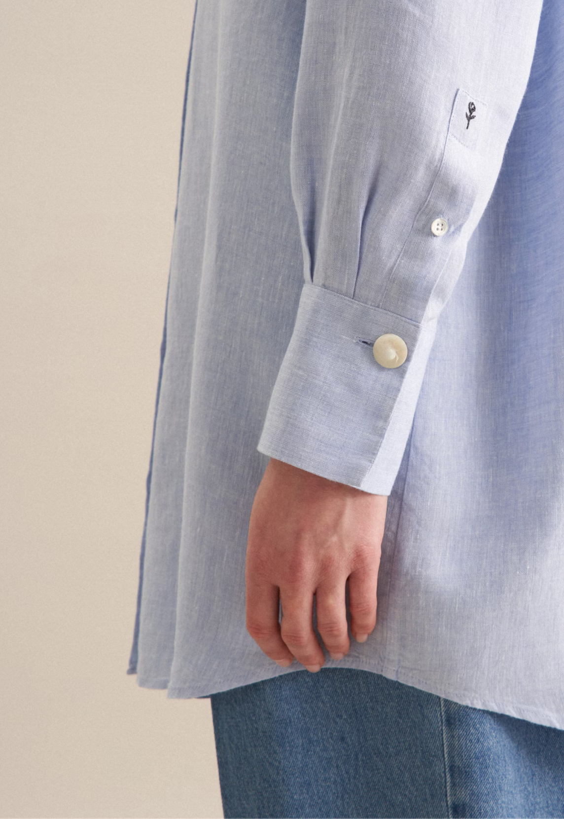 Linen Long Blouse Oversized - Blue