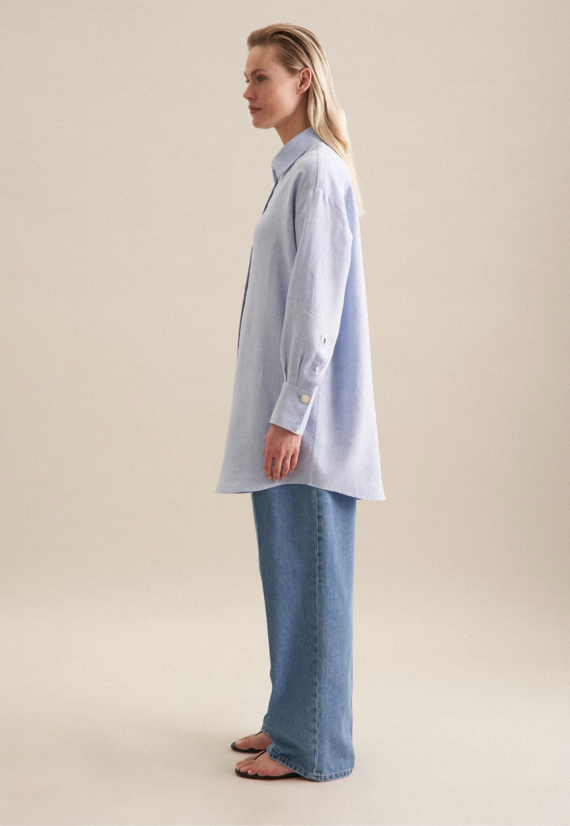 Linen Long Blouse Oversized - Blue