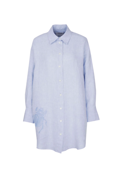 Linen Long Blouse Oversized - Blue