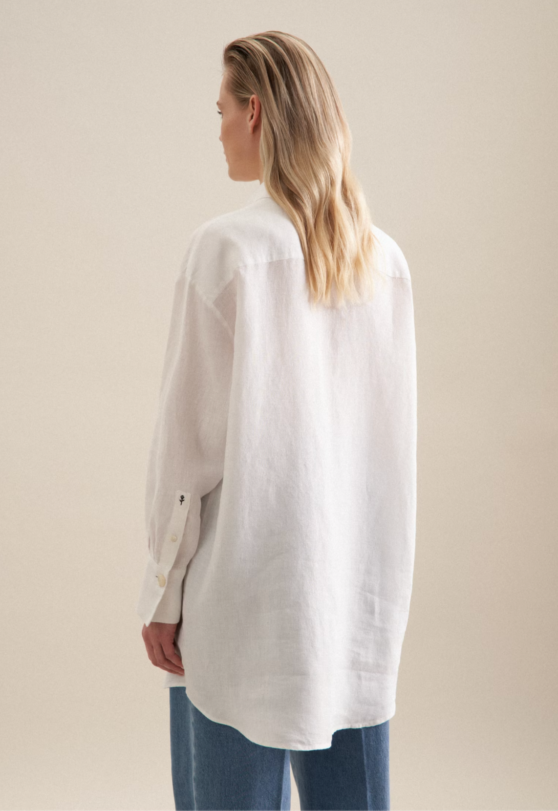 Linen Long Blouse Oversized - White