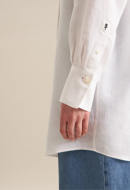 Linen Long Blouse Oversized - White