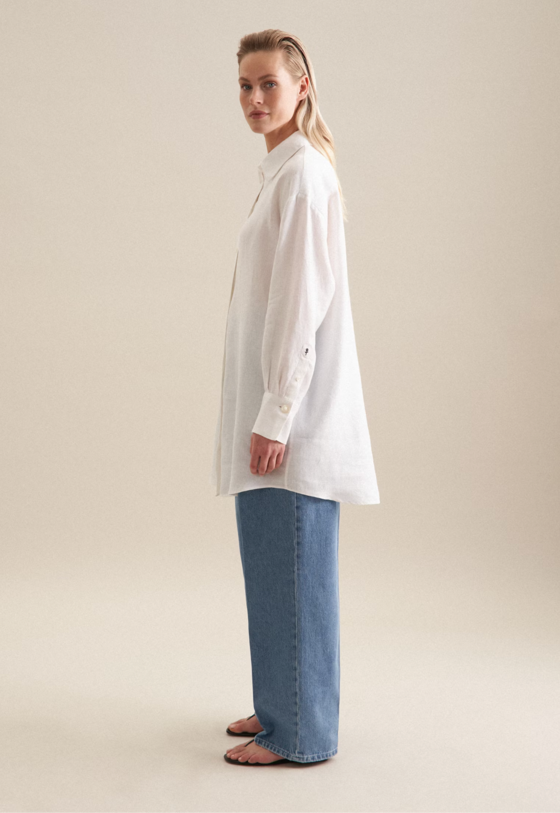 Linen Long Blouse Oversized - White