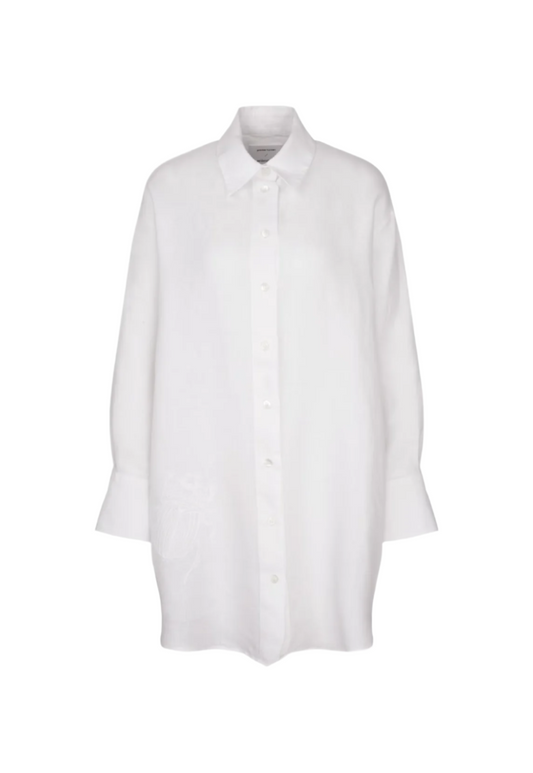 Linen Long Blouse Oversized - White