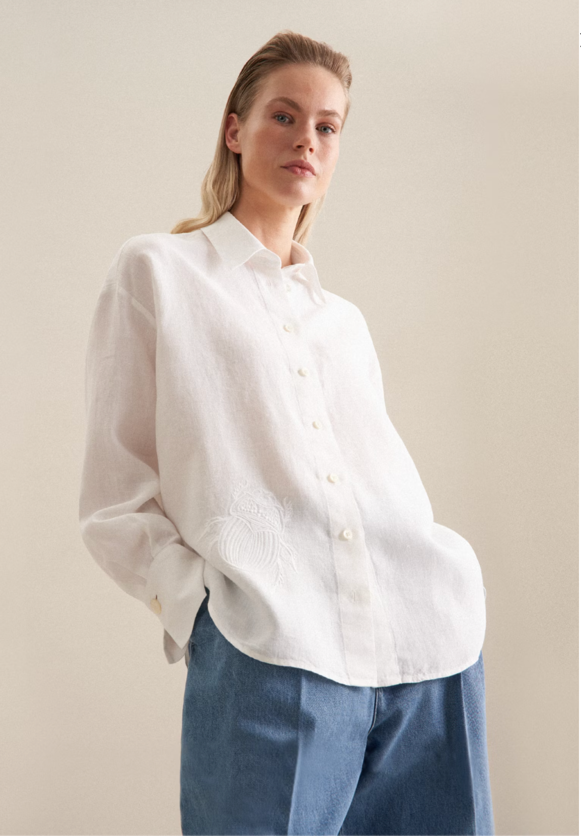 Linen Shirt Blouse Oversized - White