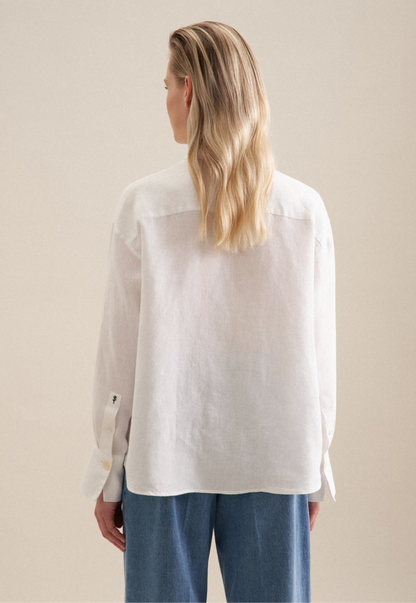 Linen Shirt Blouse Oversized - White