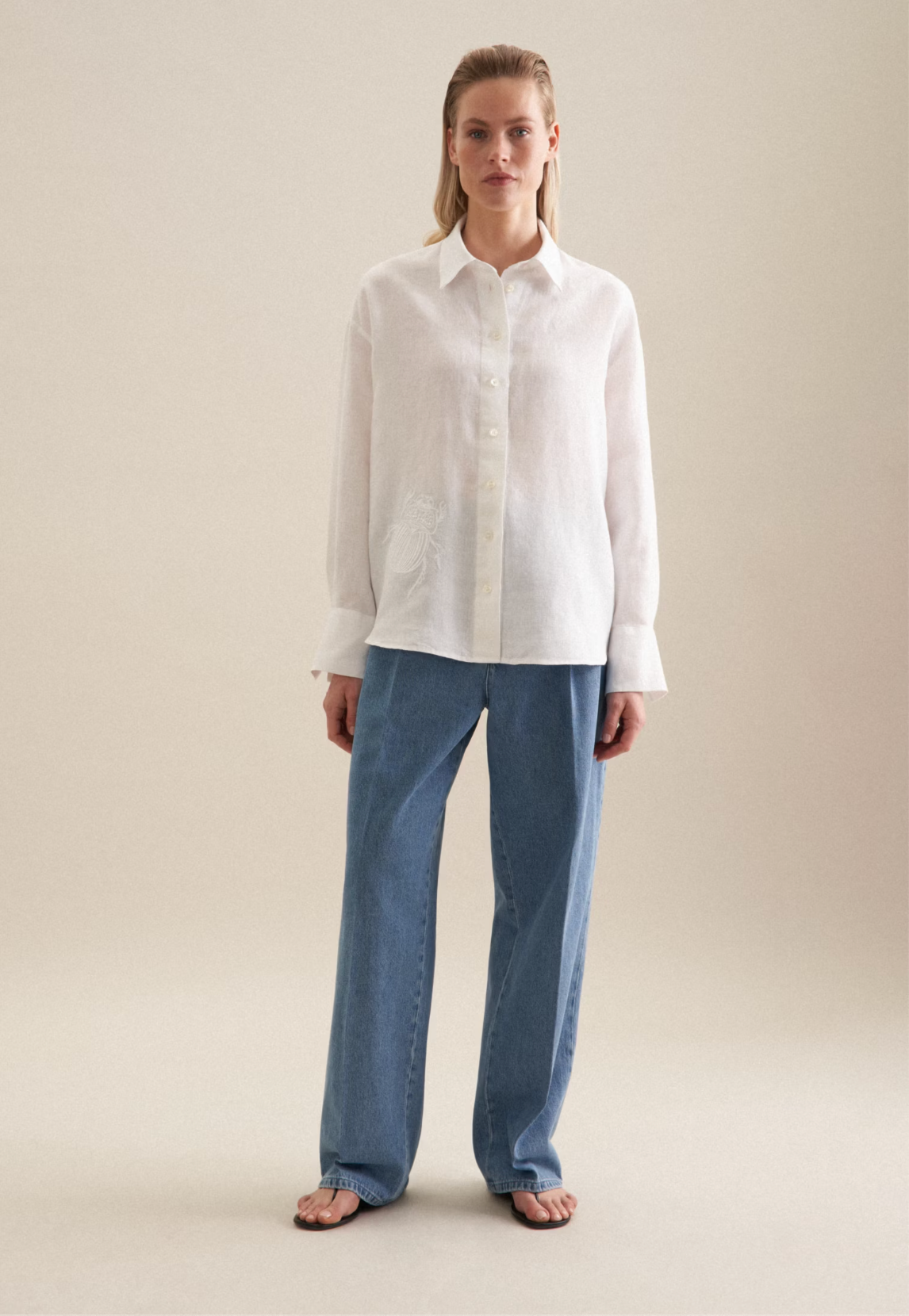 Linen Shirt Blouse Oversized - White