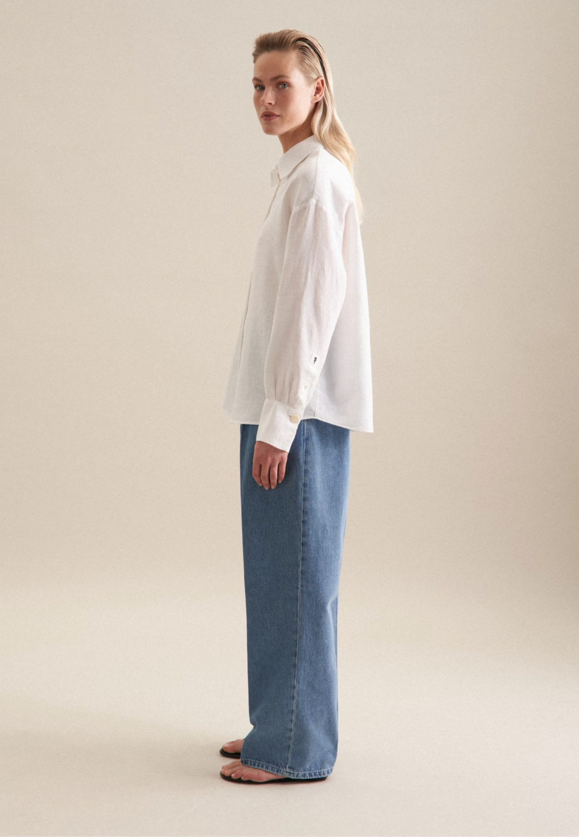 Linen Shirt Blouse Oversized - White