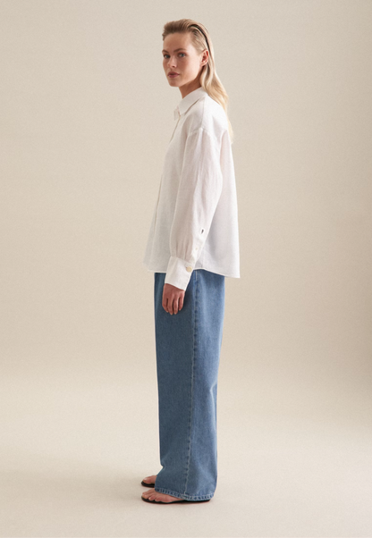 Linen Shirt Blouse Oversized - White