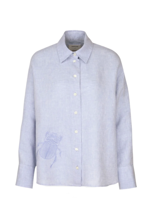 Linen Shirt Blouse Oversized - Blue