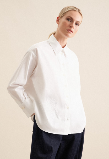 Cotton Shirt Blouse Oversized - White