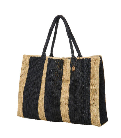 Raffia Weekender Bag Hamptons black-beige