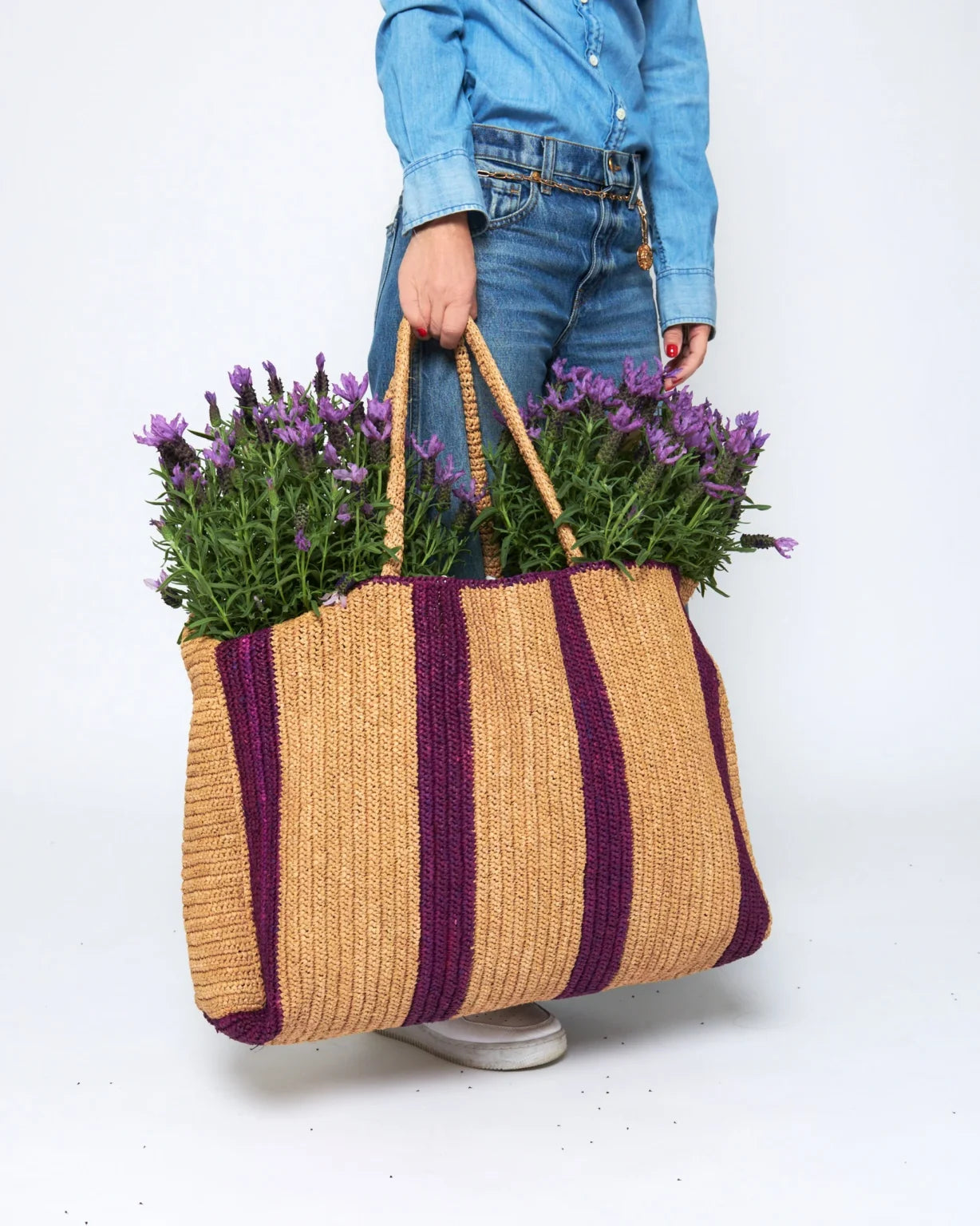 Raffia Weekender Bag Hamptons Sand-Violet