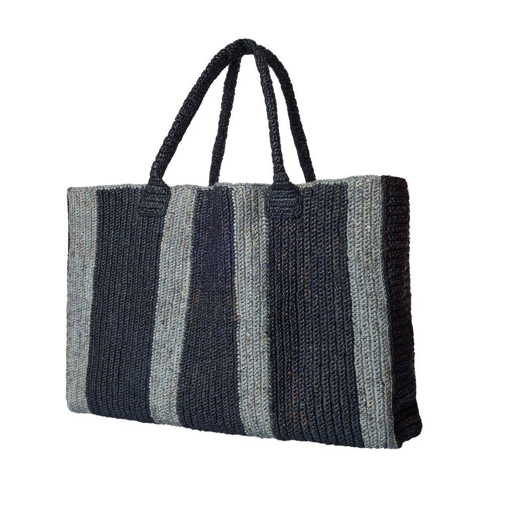 Raffia Weekender Bag Black-Grey