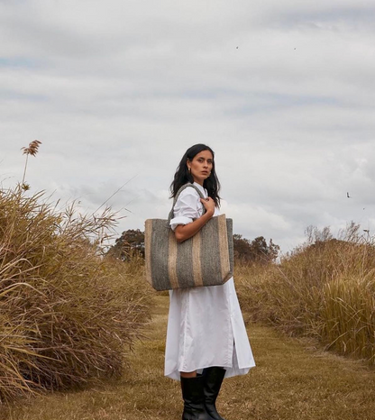 Rafia Beach Bag Hamptons Stone-Light Grey