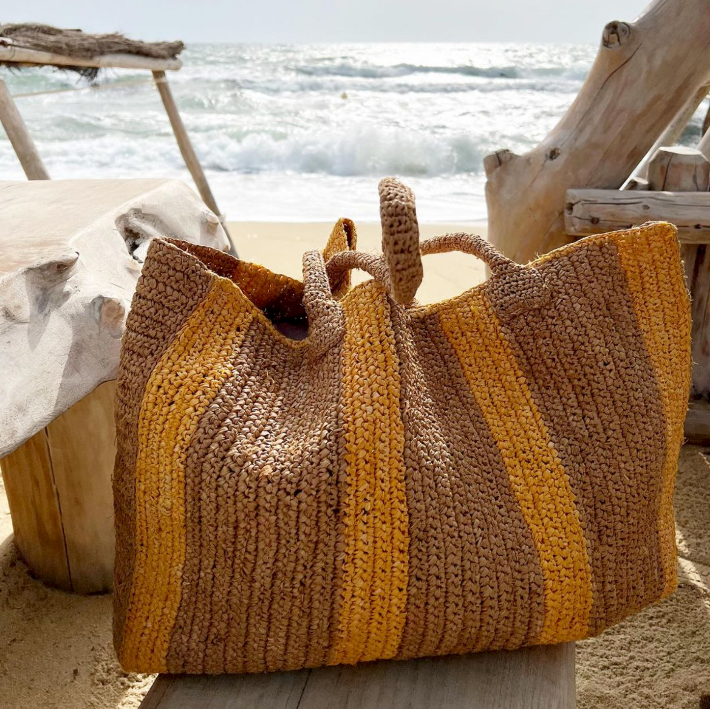 Raffia Weekender Bag Hamptons Sand-Sunshine